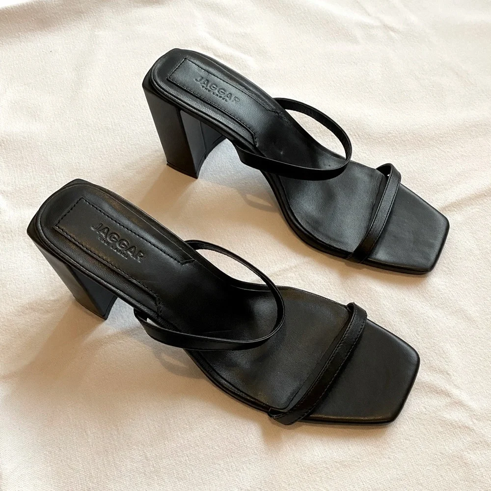 JAGGAR the Label, Black Leather, Block Heel, Strappy Sandals, Size 40 (9 US) - Picture 2 of 7